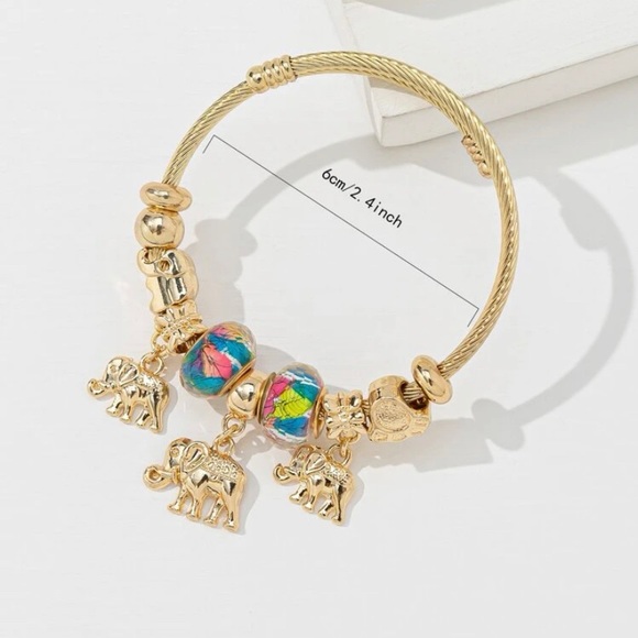 Fantasy Gold Good Fortune Elephant Charm Bangle Multicolor - Picture 3 of 3